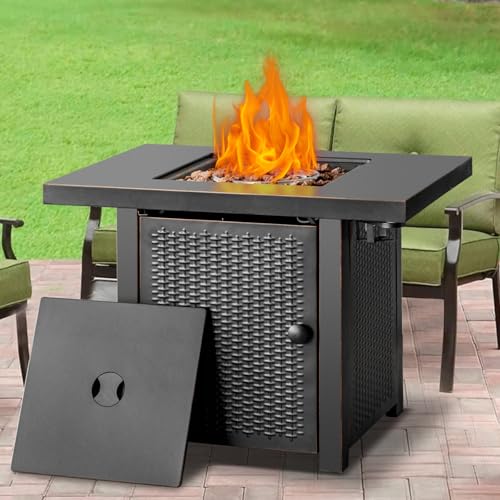 32 Inch Propane Fire Pit Table with Lid and Lava Rock R498