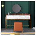 White Dressing Vanity Table with 2 Drawers, Round Mirror and Stool L768387