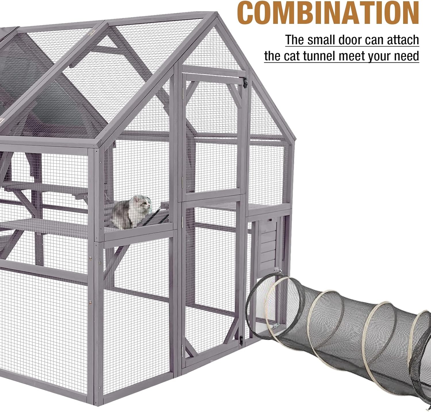 Large Cat House with Waterproof Roof Wooden Cat Enclosure I55217