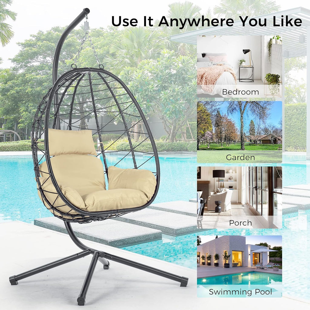 Egg Chair with Stand, Rattan Hanging Chair with Cushion S4962