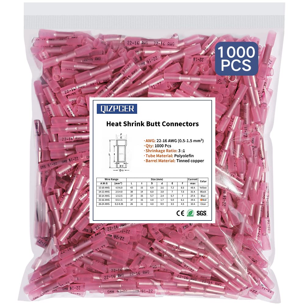 1000 Pcs Blue 16-14 AWG Waterproof Heat Shrink Butt Connectors F84508
