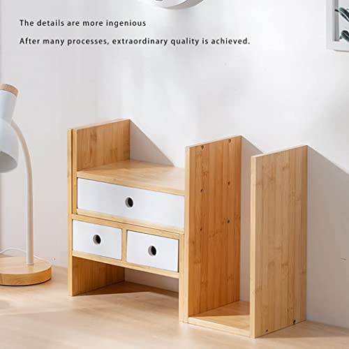 Bamboo Desktop Bookshelf with Drawer Expandable Desk Organizer, 77*35cm B614