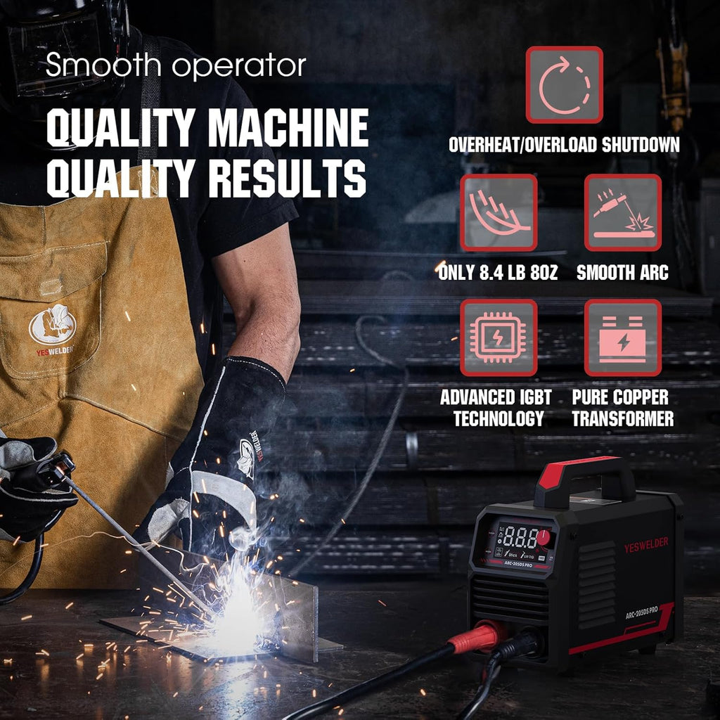 205Amp Stick Welder with Lift TIG Torch, Large LED Display, 110V/220V Dual Voltage Portable Welding Machine, Flip Front Welding Hood Helmet J51356