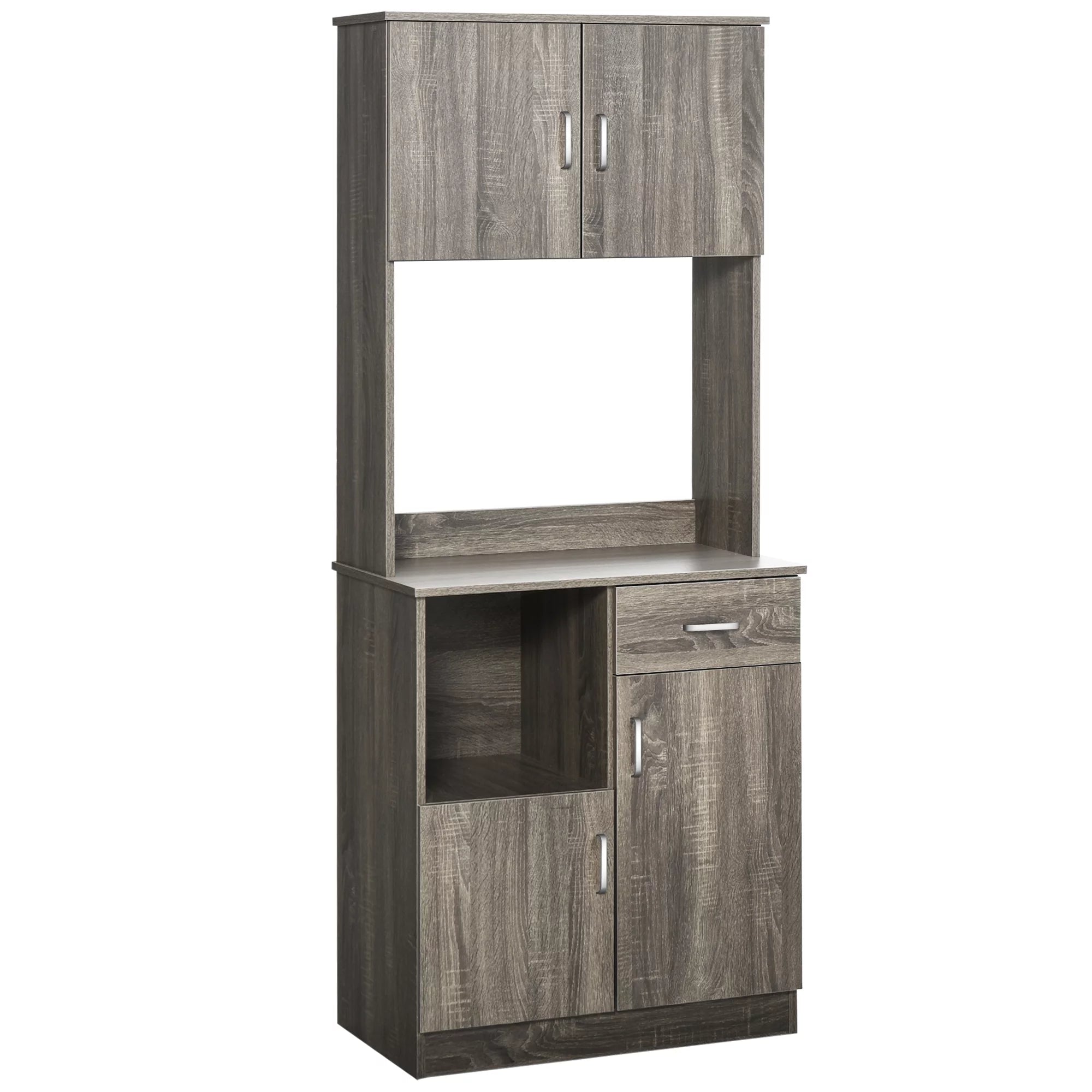 Gray Kitchen Pantry Storage Cabinet with Microwave Stand Z697127