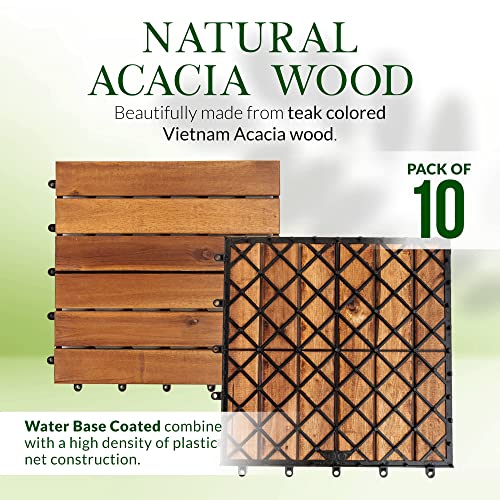 Acacia Wood Interlocking Deck Tiles (Pack of 10) 12"x12" B51814