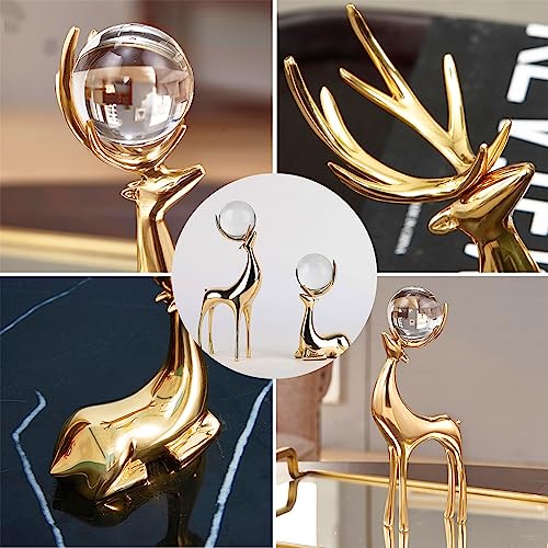Crystal Ball Reindeer Figurine Statues Set of 2 Copper Reindeer Ornaments Q447882