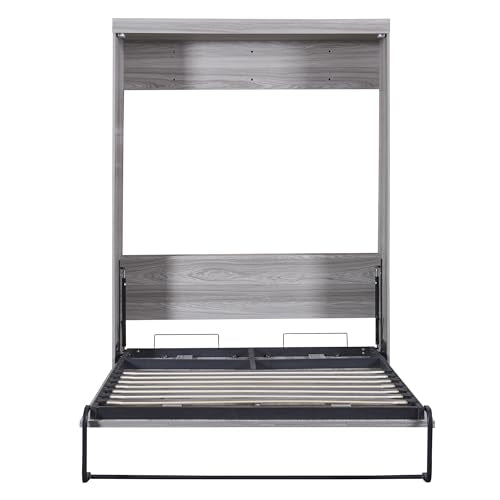 Gray Full Size Wood Murphy Bed with Shelves N836172