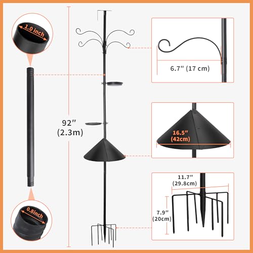 92 Inch Bird Feeder Pole with Squirrel Baffle & Upgraded 9-Prong Base A8319