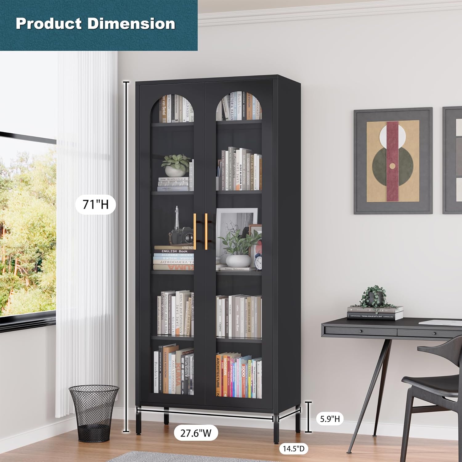 Black Glass Display Cabinet with 4 Adjustable Shelves S9031