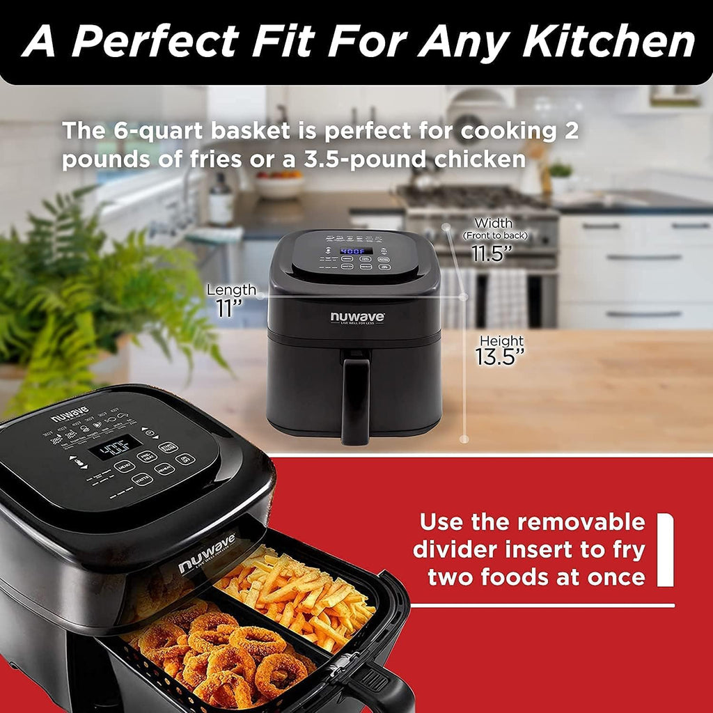 6-Quart Digital Air Fryer with Non-Stick Baking Pan and Stainless-Steel Cooking Rack, Black Z843451