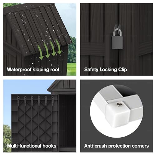 Outdoor Storage Shed Waterproof Resin Heavy-Duty Cabinet Light Brown J13892