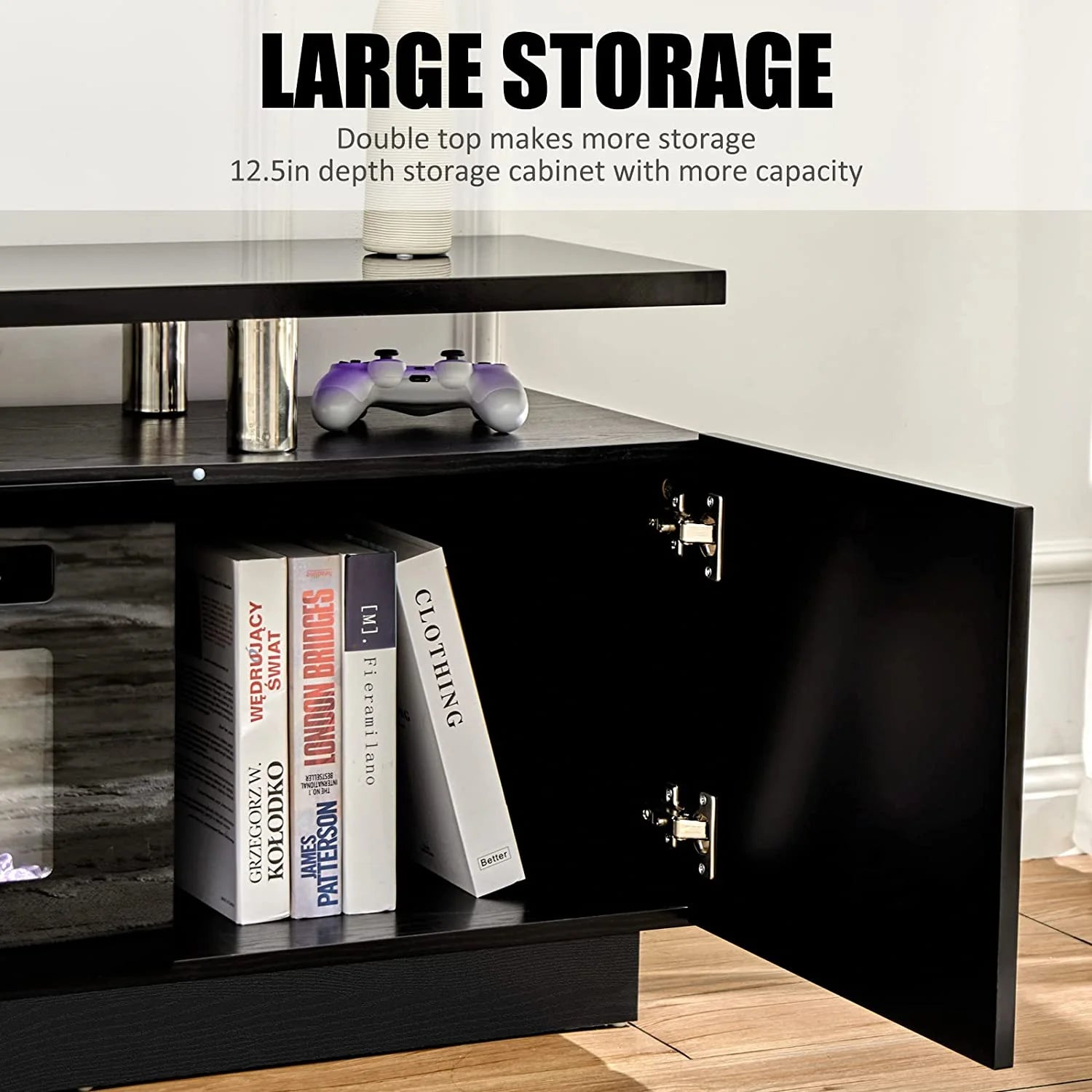 Black 70" Fireplace TV Stand with LED Lights V18648