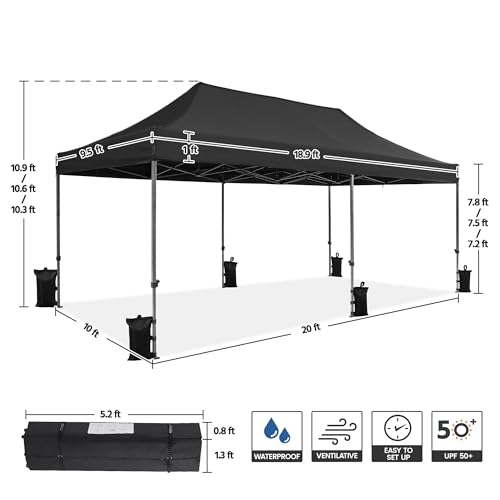 White 10x20 Pop Up Canopy Tent with Wheeled Carry Bag V597