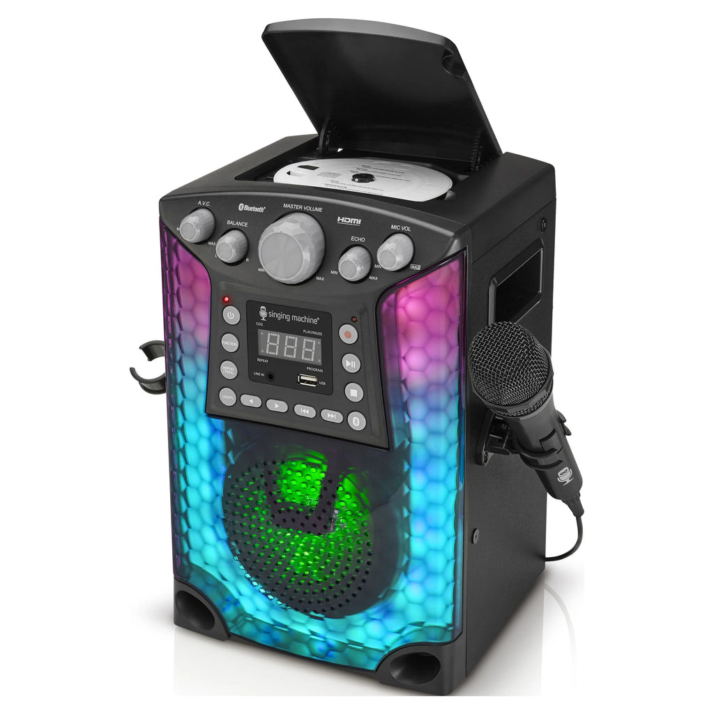 Black Bluetooth CD+G Karaoke Sound System with LED Lights O6507