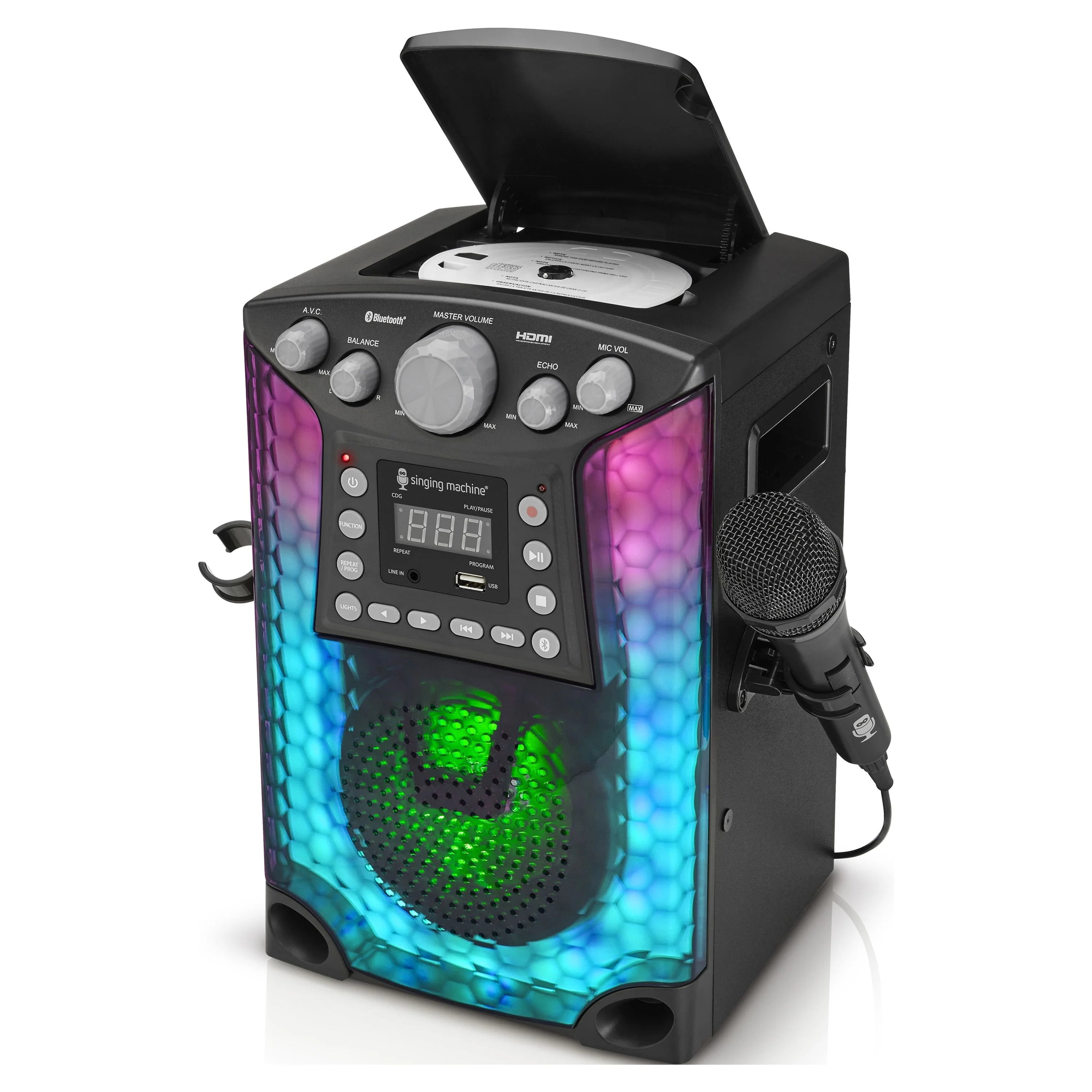 Black Bluetooth CD+G Karaoke Sound System with LED Lights O6507