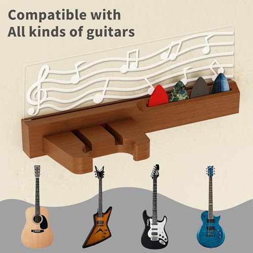 Solid Wood & Acrylic USB-Powered Guitar Wall Mount Stand with LED Lights Q696