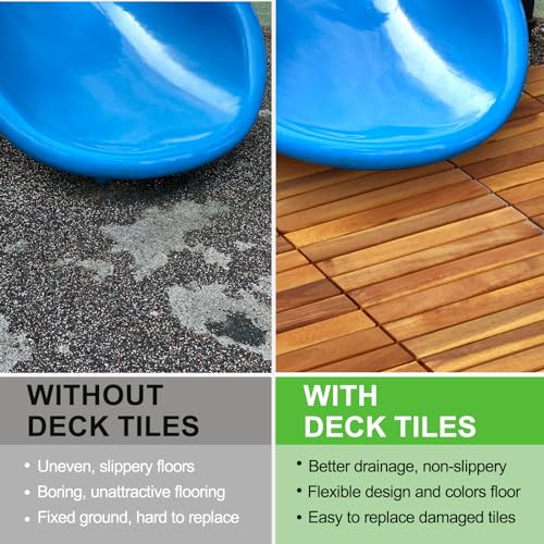 10 PCS Waterproof Acacia Wood Patio Tiles, 12”x12” (10sq.ft per Box) L901