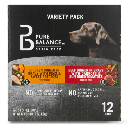 (24 pack) Grain Free Chicken Dinner in Gravy & Beef Dinner in Gravy Wet Dog Food Variety Pack, 3.5 oz, 12 Count V770421