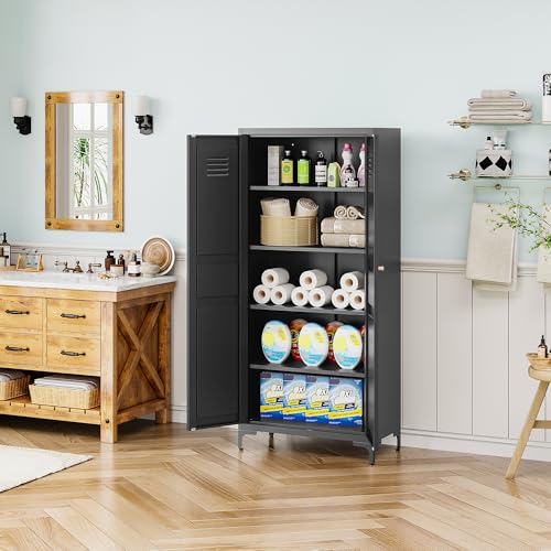 Black 61 inch Metal Pantry Storage Cabinet with Adjustable Shelves L96806