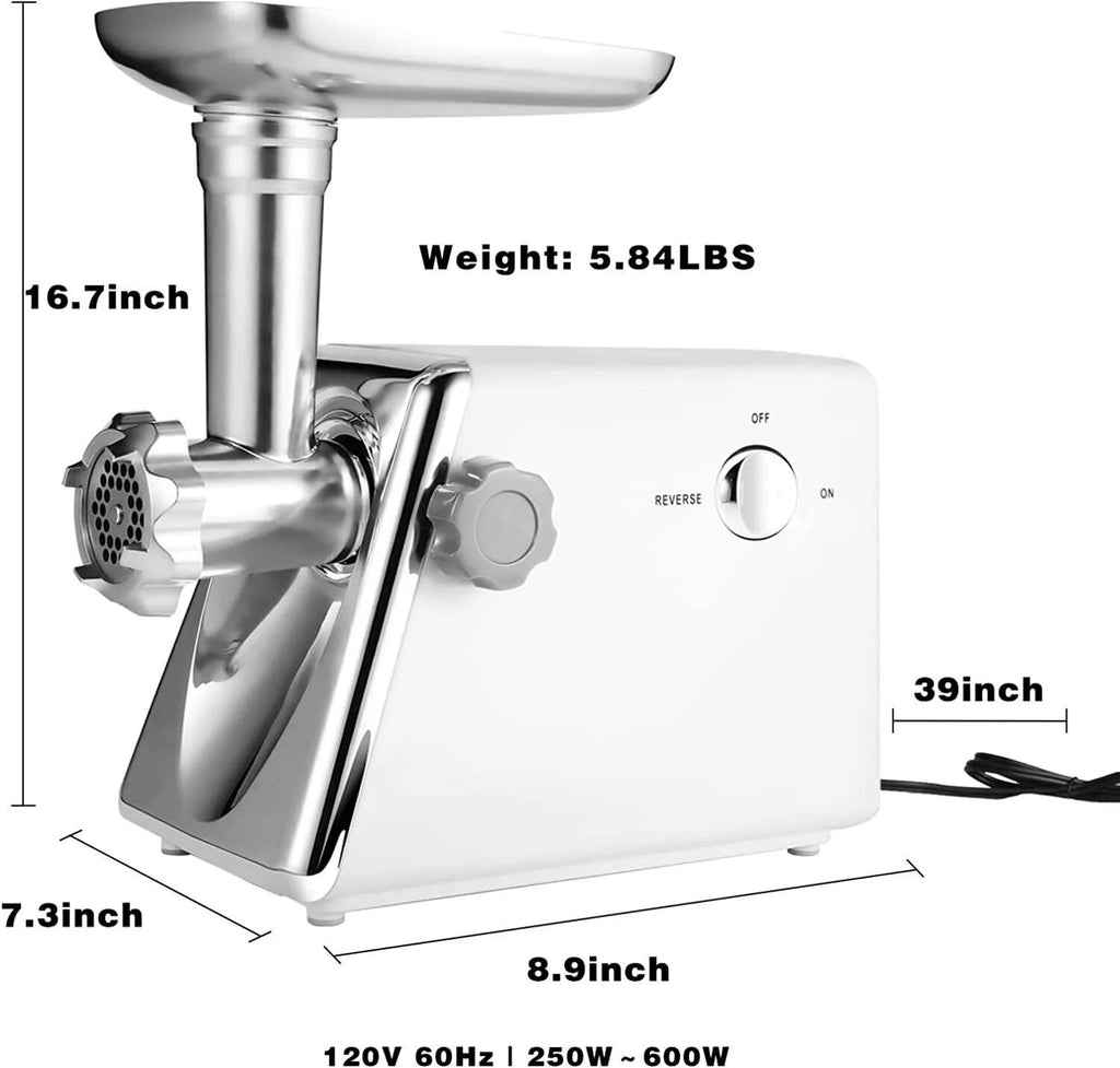 White Electric Meat Grinder with Sausage & Kubbe Kit, 3 Grinder Plates, 600W O158535