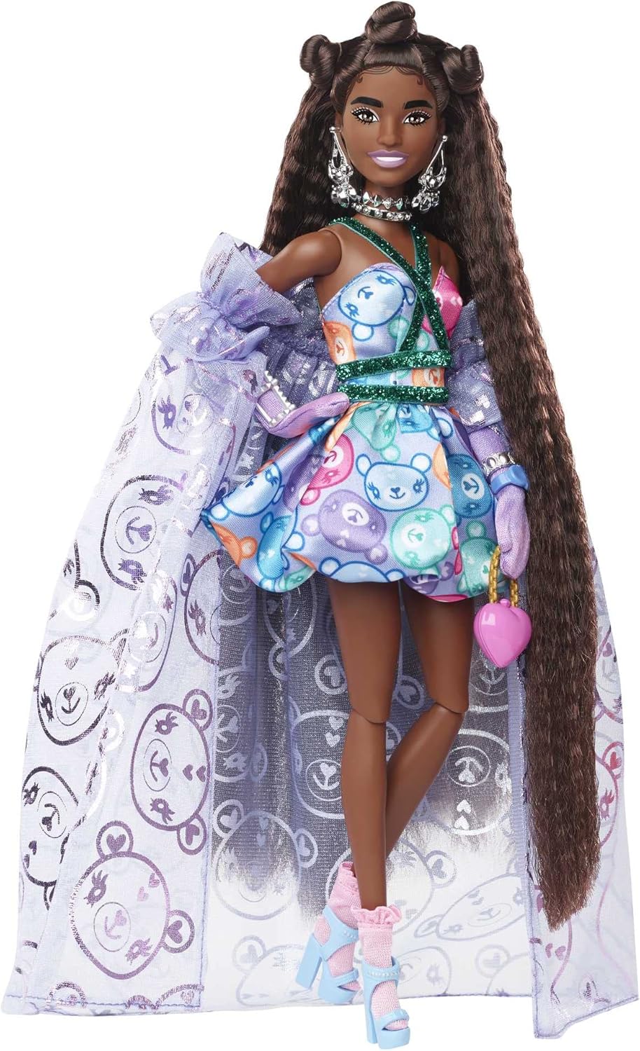 Teddy-Print Gown Fashion Doll with Teddy Bear Pet Q9621