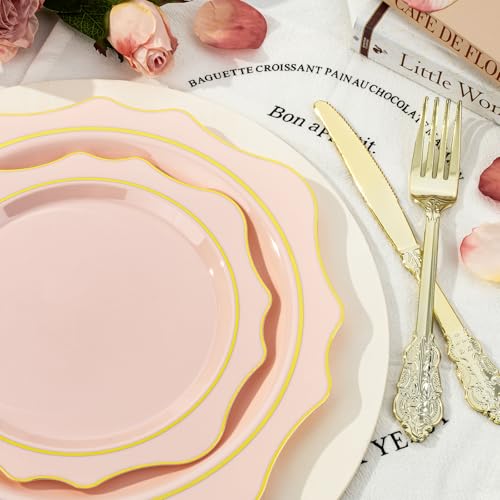 350 PCS Clear and Gold Plastic Plates, 50 Cups, 150 Silverwares, 50 Napkins F668040