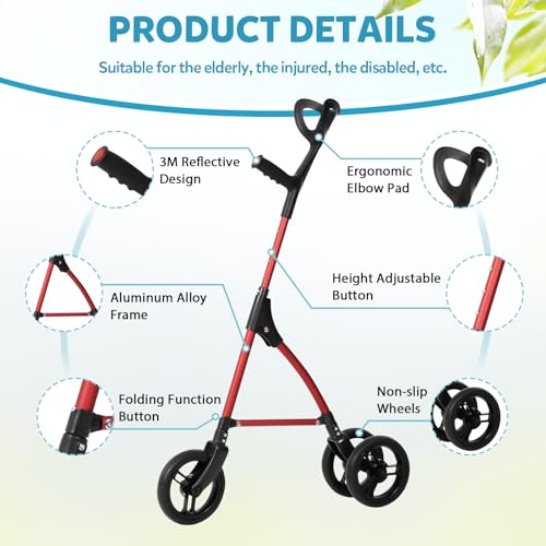Red 3 Wheel Rollator Walker with Adjustable Height P5611