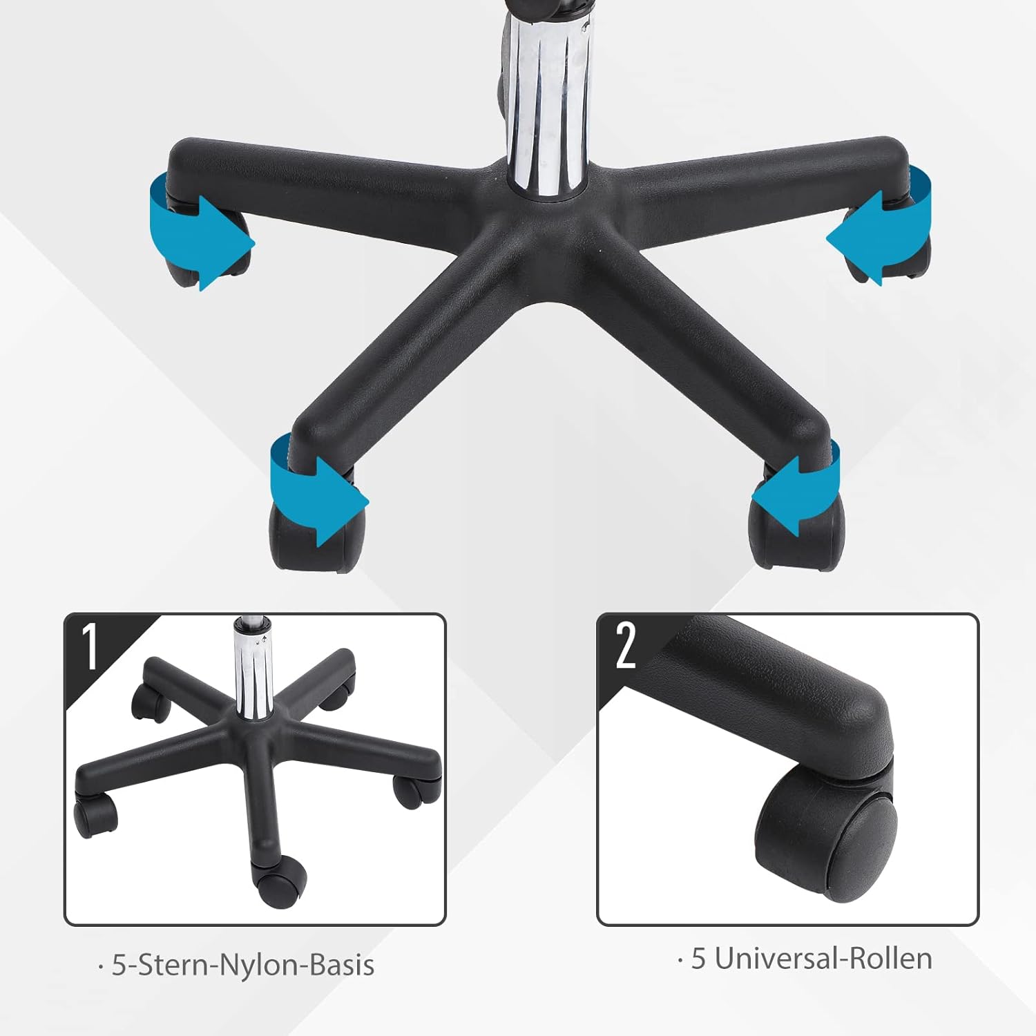 Black Swivel Stool with Back Support, Adjustable Height, PU Leather, Wheels T574551