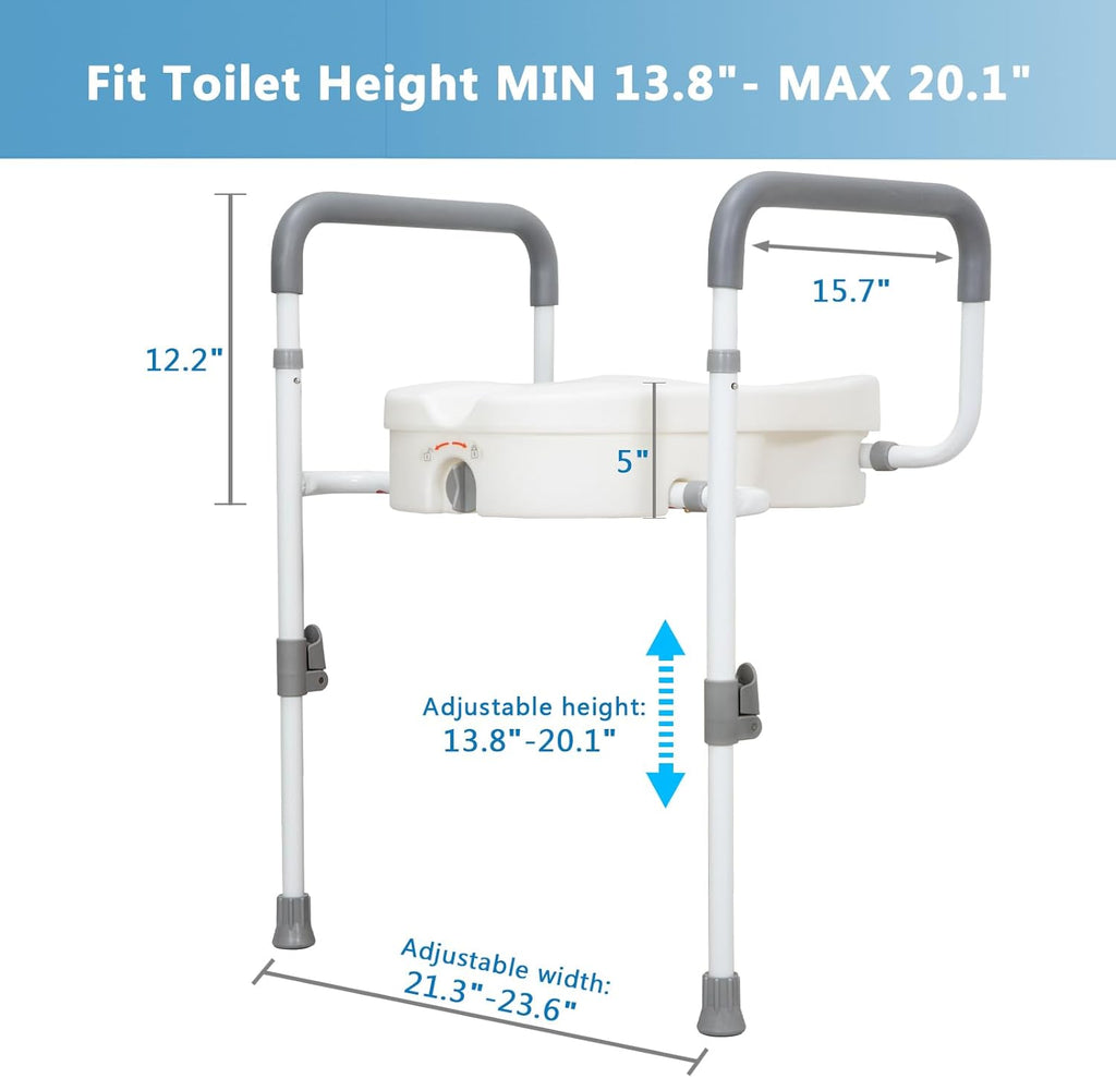 Raised Toilet Seat with Adjustable Padded Arms T1462