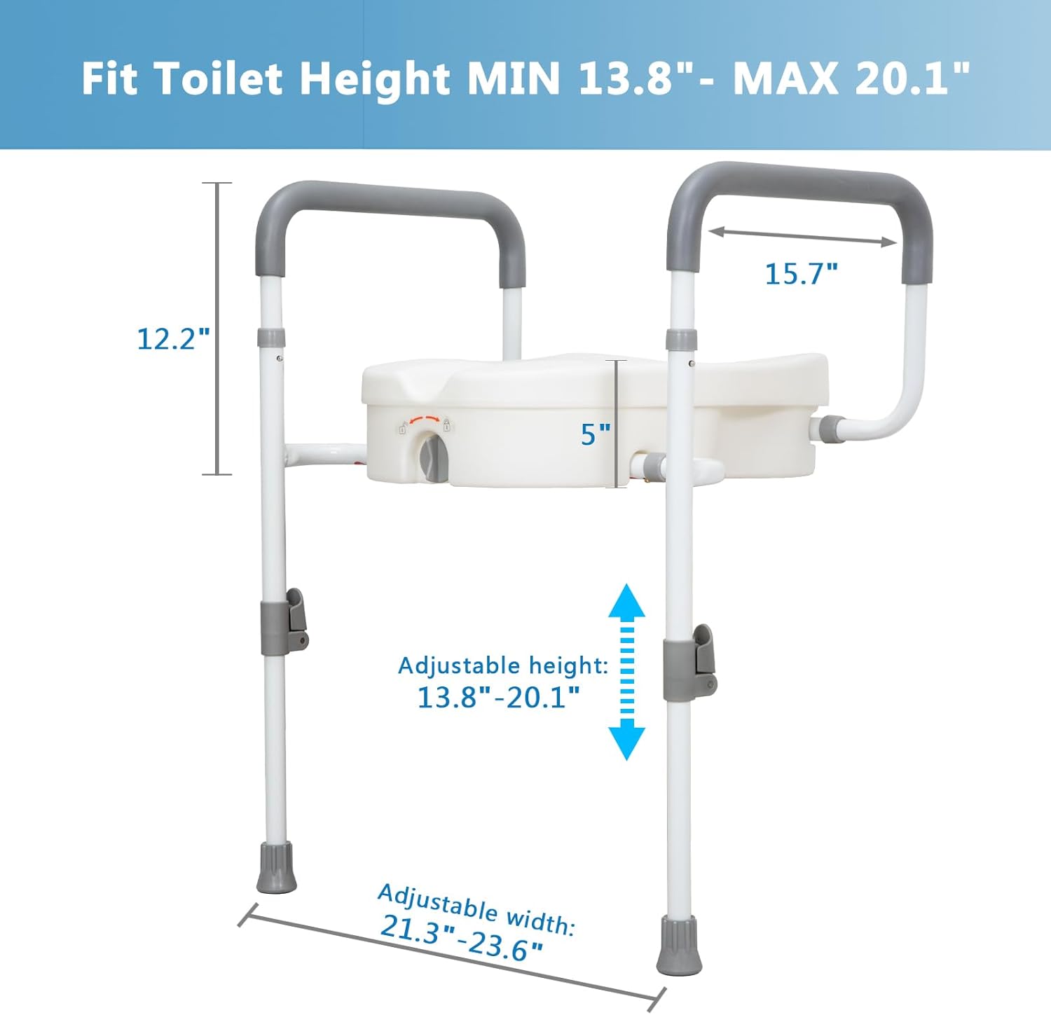 Raised Toilet Seat with Adjustable Padded Arms T1462