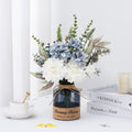 Blue White Dahlia Artificial Flowers with Glass Vase N945