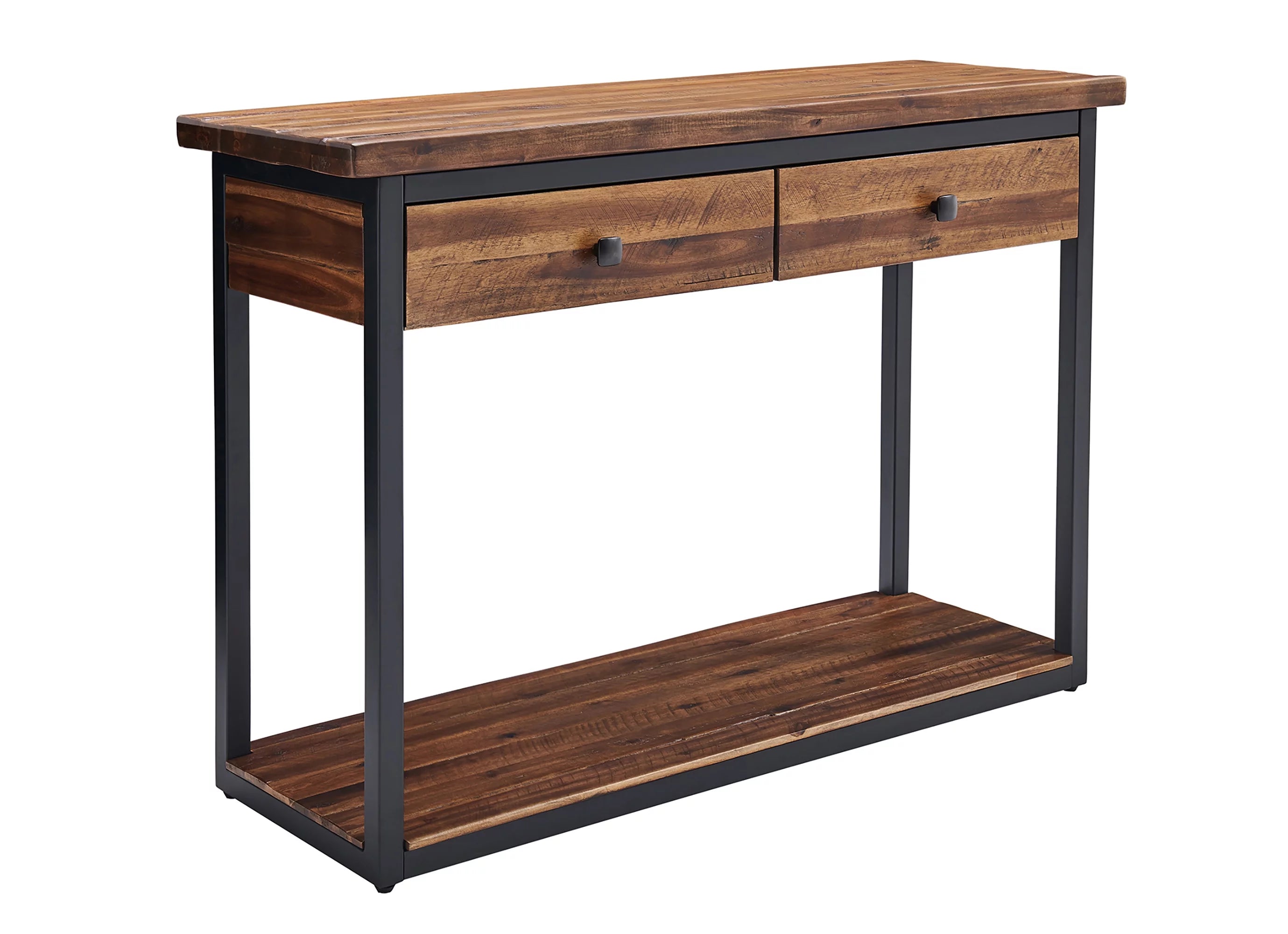Rustic Wood Console Table with Two Drawers and Low Shelf M73321
