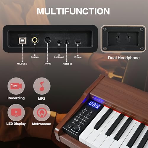 88 Key Semi Weighted Digital Piano with Bench, Stand, Sustain Pedal, Headphone (Black) G9435