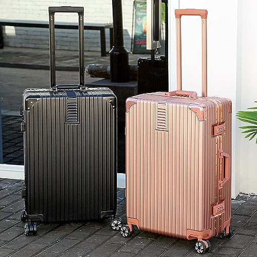 Aluminum Frame Hardside Luggage with Spinner Wheels and TSA Lock, 26 inch, Rose Gold+White R22117