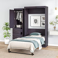 Grey Twin Size Murphy Bed with Wardrobe and Storage Drawers Z7199