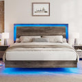 Rustic Grey Full Size Platform Bed Frame with Headboard and LED Light B454396