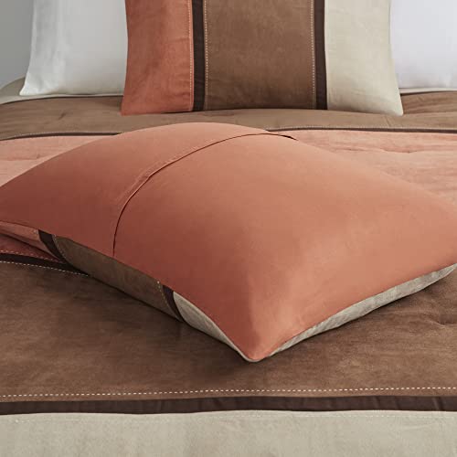 Brown 7 Piece Queen Faux Suede Comforter Set U834