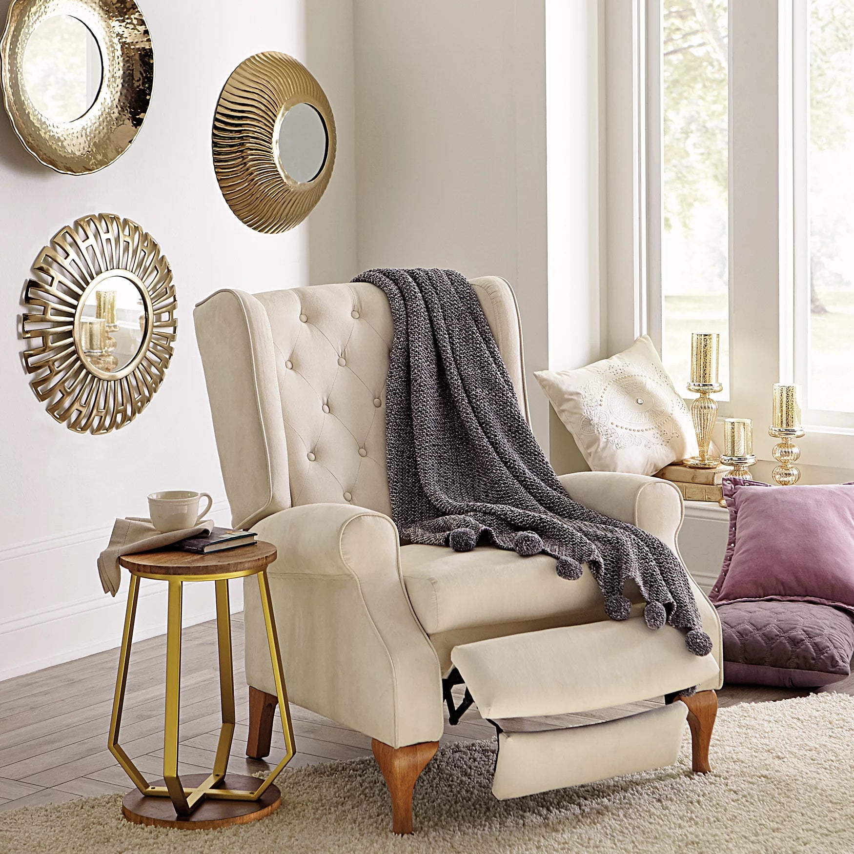 Queen Anne Style Tufted Wingback Recliner Chair T978297