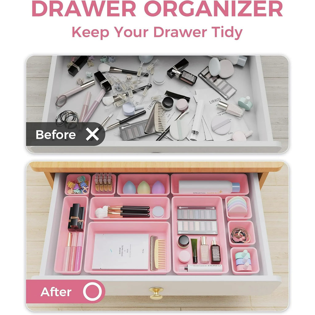 25 PCS Plastic Drawer Organizers Set, 4-Sizes (Pink) H257574