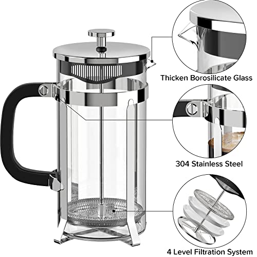 304 Stainless Steel Borosilicate Glass French Press Coffee Maker with 4 Filter M1892