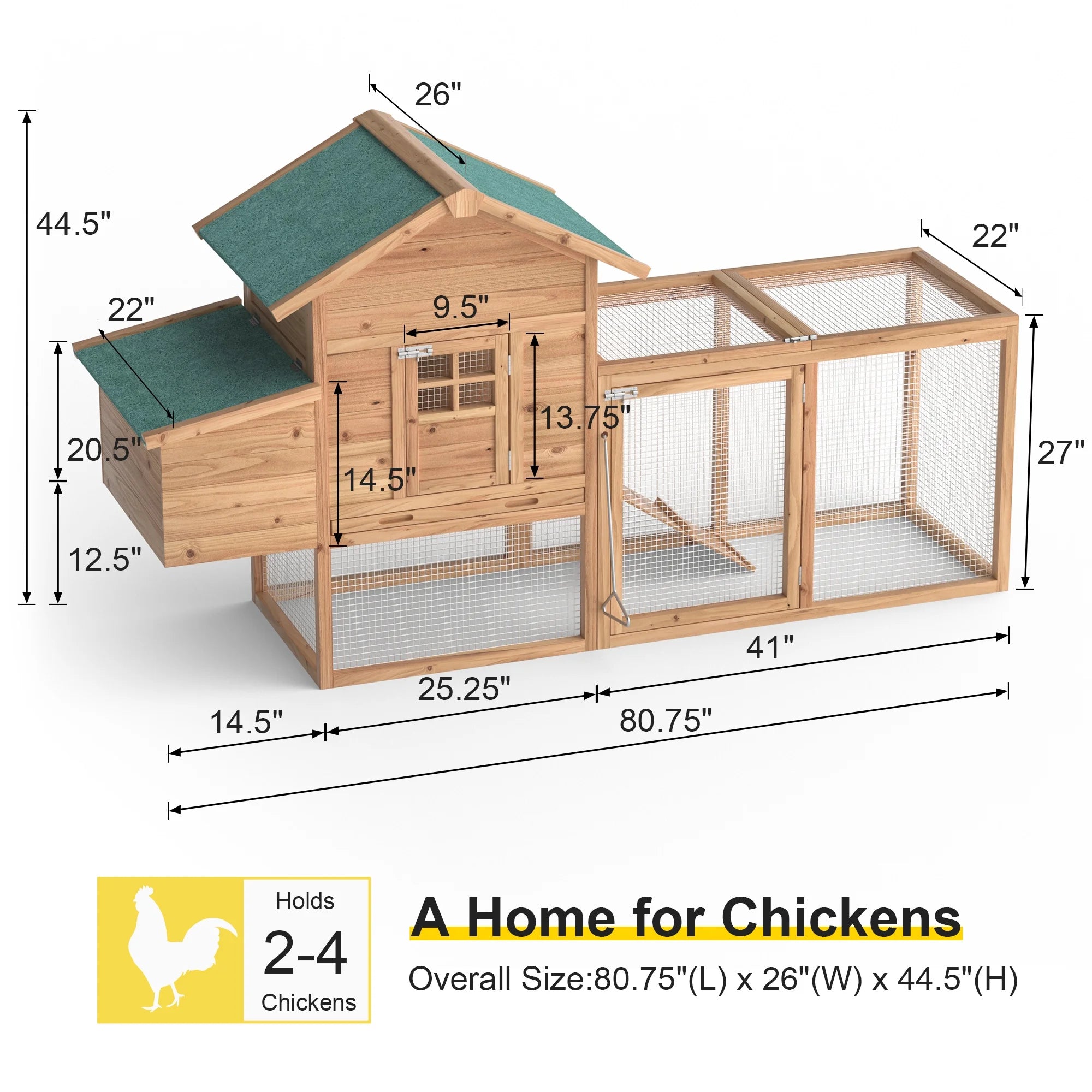 80" Large Wooden Chicken Coop with Pull Out Tray N257