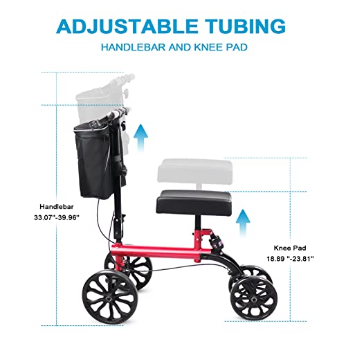 Knee Walker with Double Handbrake and Height Adjustment Handgrip, Compact Crutches Alternative, Black C46445