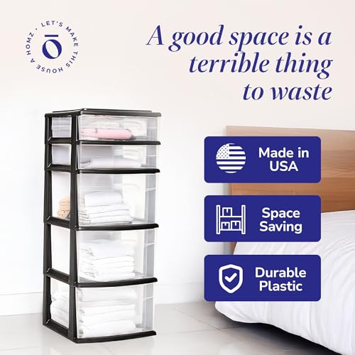 5-Tier Clear Plastic Storage Organizer with Black Frame P2036