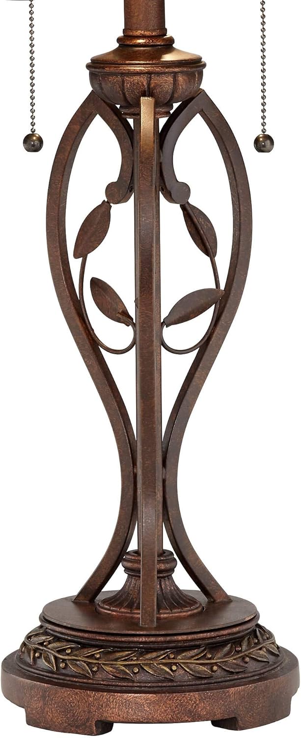 Bronze Brown Table Lamp with Antique Glass Shade Z37842