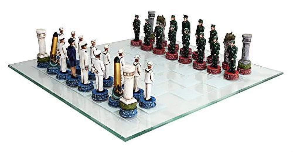 Hand Painted Glass Board Military Chess Set E12754