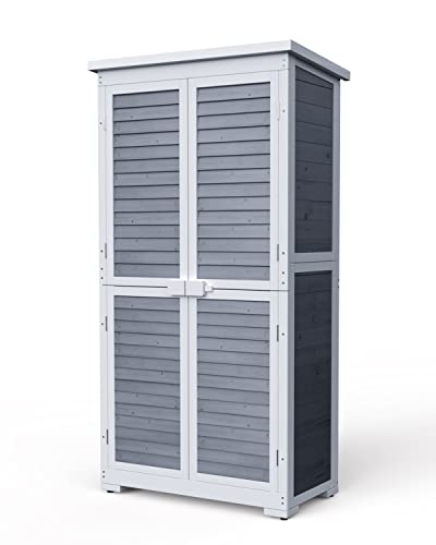 Outdoor Storage Cabinet with 3 Shelves, Double Lockable Wooden Garden Shed with Waterproof Roof E3234