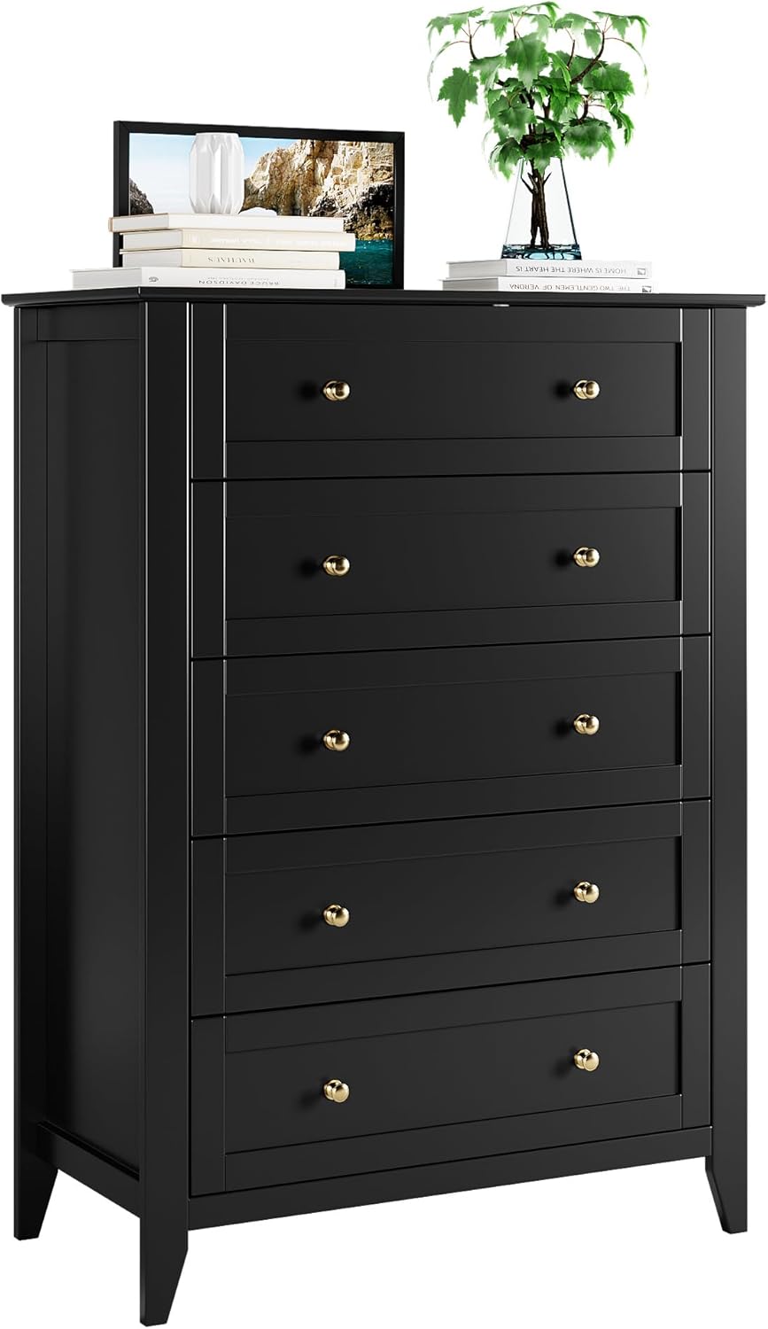 Black 5 Drawer Wood Dresser R7578