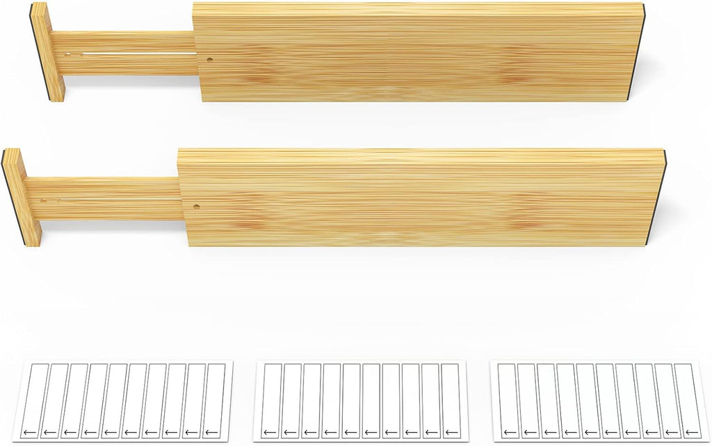 4" High Bamboo Deep Drawer Dividers, Expandable Drawer Organizers, 2 Dividers (17-22 in) J743564