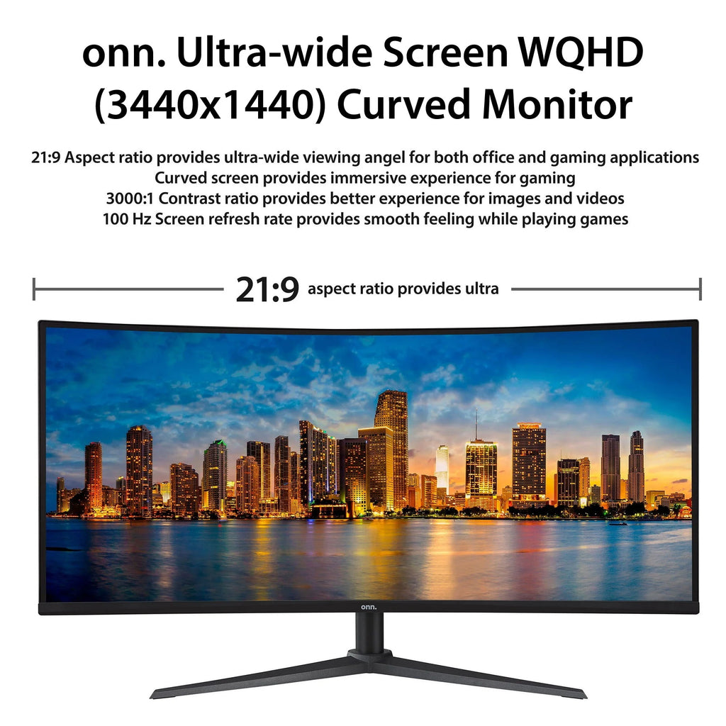34" Curved Ultrawide WQHD 100Hz Bezel-Less Monitor, Black A1783