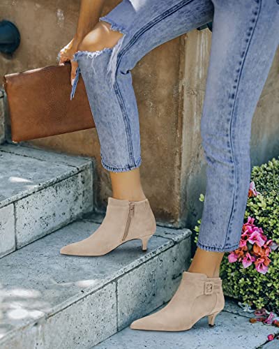 Pointed Toe Ankle Boots Kitten Heels Faux Suede Booties Side Zipper Dress Shoes Z298